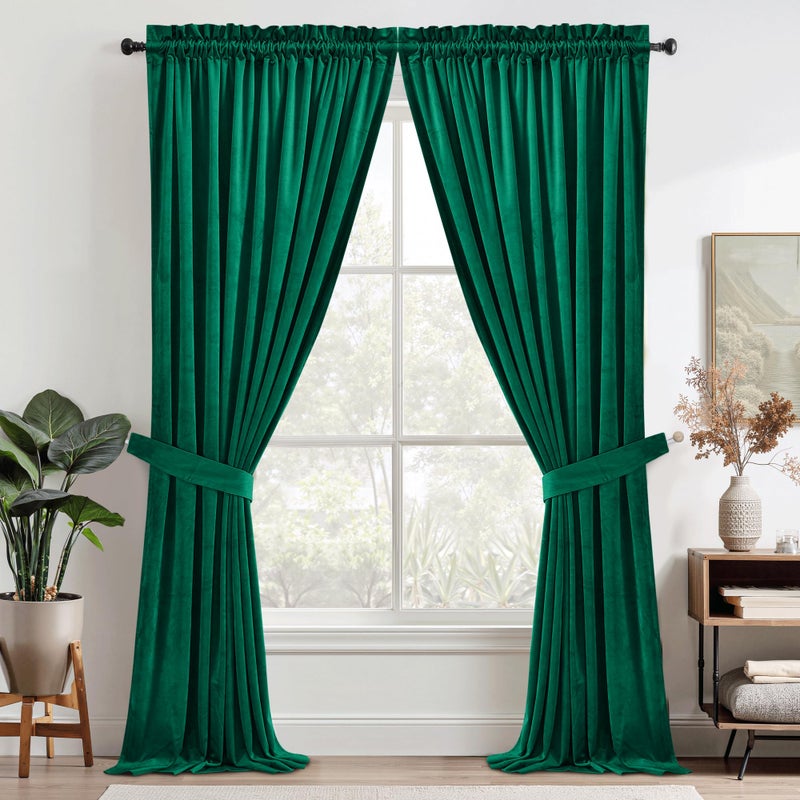 StangH Velvet Curtains Emerald Green 108 inches - Luxury Home Decor Blackout Insulated Velvet Curtain Panels Extra Long Wall Backdrops for Living Room Sliding Glass Door, W52 x L108-inch, 2 Pieces - Image 2